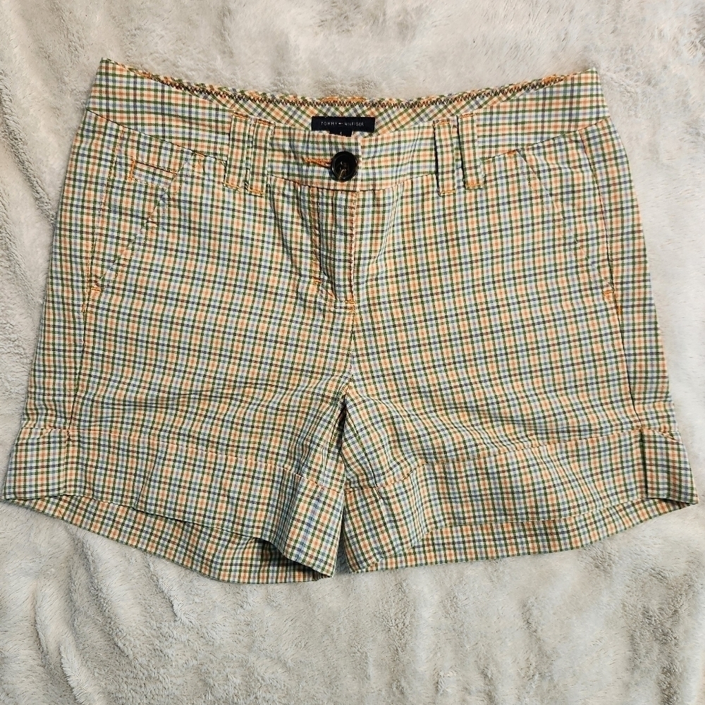 Tommy Hilfiger Green and Orange Checkered Shorts - Picture 1 of 14